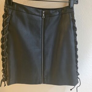 BCBG Black Leather Mini Skirt with Lace-Up Sides